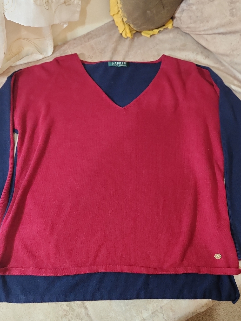 Lauren Ralph Lauren Women's V-Neck Colorblock Sweater - Red & Navy